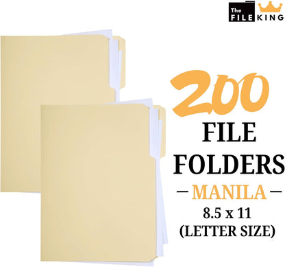 The File King 1/3 Cut File Folders Letter Size - 100 Pack | Manilla Folders 8.5 x 11 | Assorted 3 Tabs | Heavy Duty 11-Point Fiber | Made in USA | Undercut Front Style | Easy Labeling & Organization