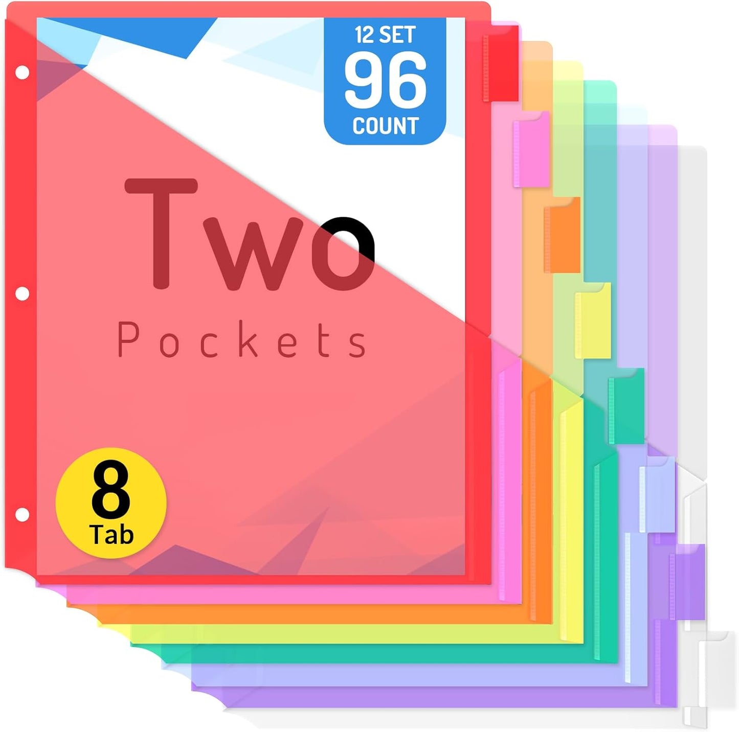 Forvencer 8 Count Dividers with Two Pockets, 8 tabs Binder Dividers for 3 Ring Binder Organizer, Multicolor, 1 Set