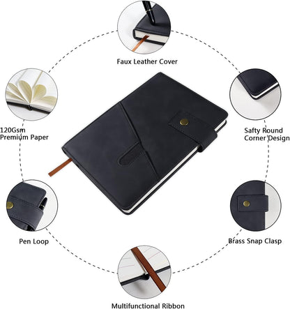 vfaejll A5 Lined Leather Journal Notebook,Hardcover Journal Set with Pen and Gift Box,100Pages 100gsm Thick Ruled Paper Daily Diary for Men Women School,Travel,Business,Work,Writing 5.9" X 8.4"
