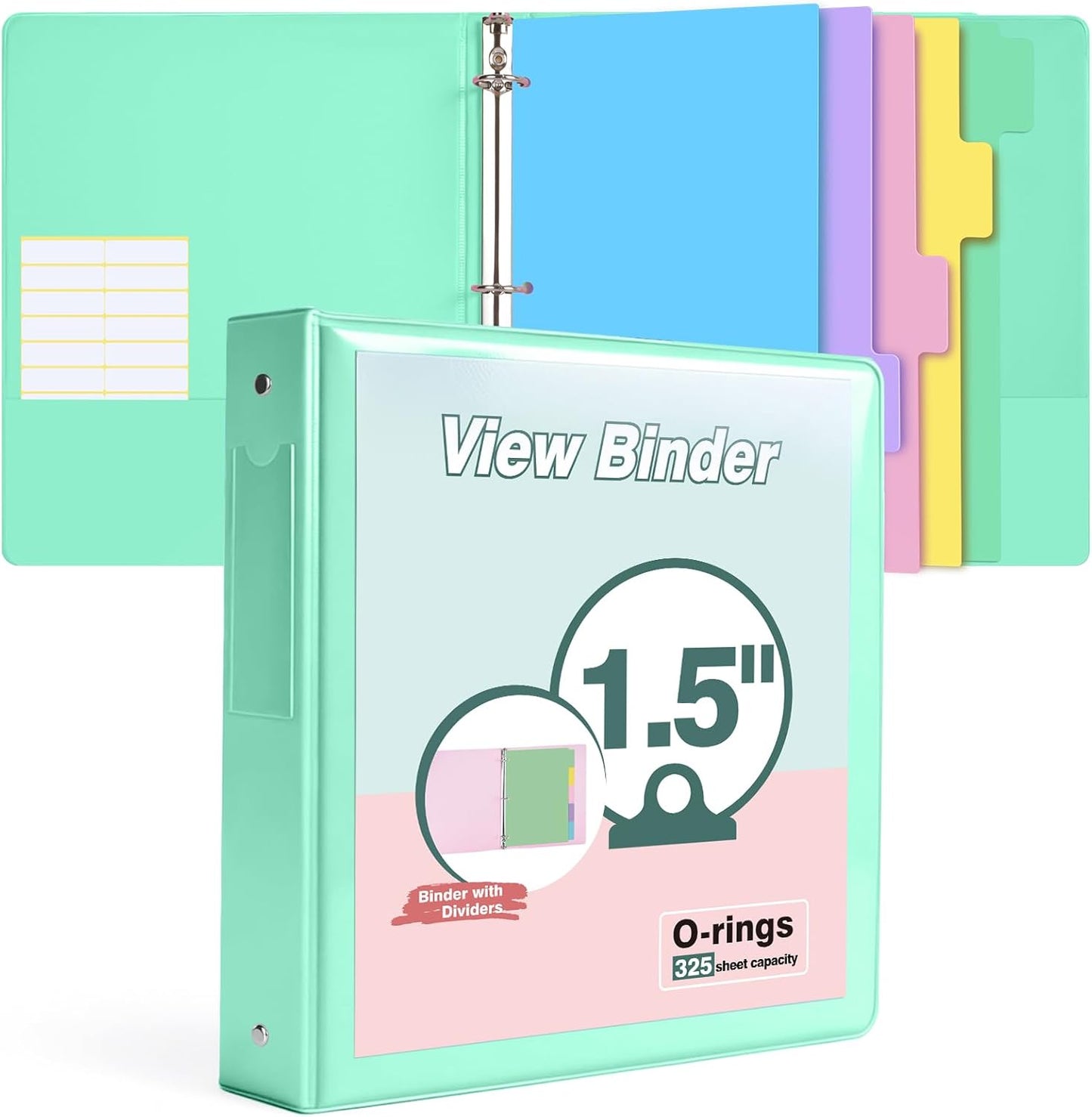 3 Ring Binder 1.5 inch，Cute Binder Organizer with 5 Tab Dividers Fits 175 Sheets of 8.5x11 Paper,Customizable Clear Cover with Inside Pockets,Aesthetic 1.5" Three Ring Binders for School Office,Purple
