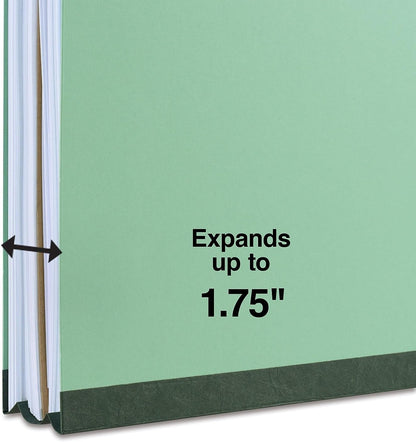 Staples Pressboard Classification Folders, Legal Size, 1‑Divider, 1.75" Expansion, Light Green, Heavy‑Duty Construction – 40/Carton