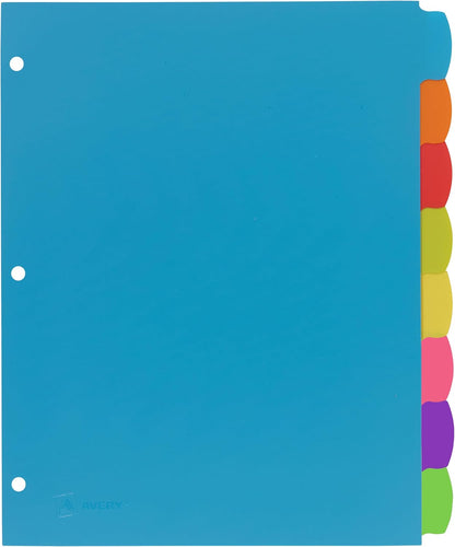 Avery Write & Erase 8 Tabs Plastic Divider for 3 Ring Binders, 3 Sets (8 Colors)