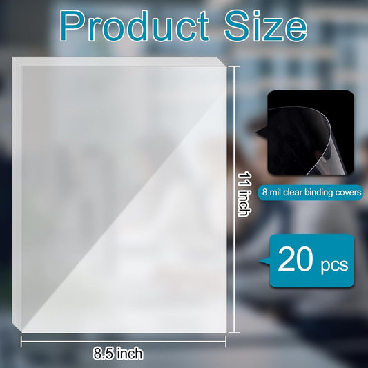 20 Pcs Clear Binding Covers,Unpunched Plastic Covers Letter Size 8.5x11 inch,Binding Covers and Backs for Home Office