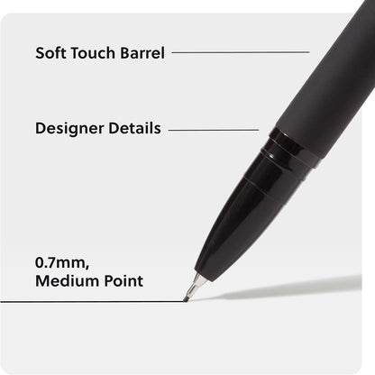 U Brands Catalina Felt Tip Pens, Pen Set of 6 Black Ink Pens, Soft Touch Midnight Black, Medium (0.7 mm) Point