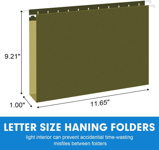 Hanging File Folders, RAZCC 30 Pack Letter Size Reinforced Hanging Folders with Heavy Duty 2 Inch Expansion for Bulky Files, Filing Cabinet, Adjustable Tabs, Green