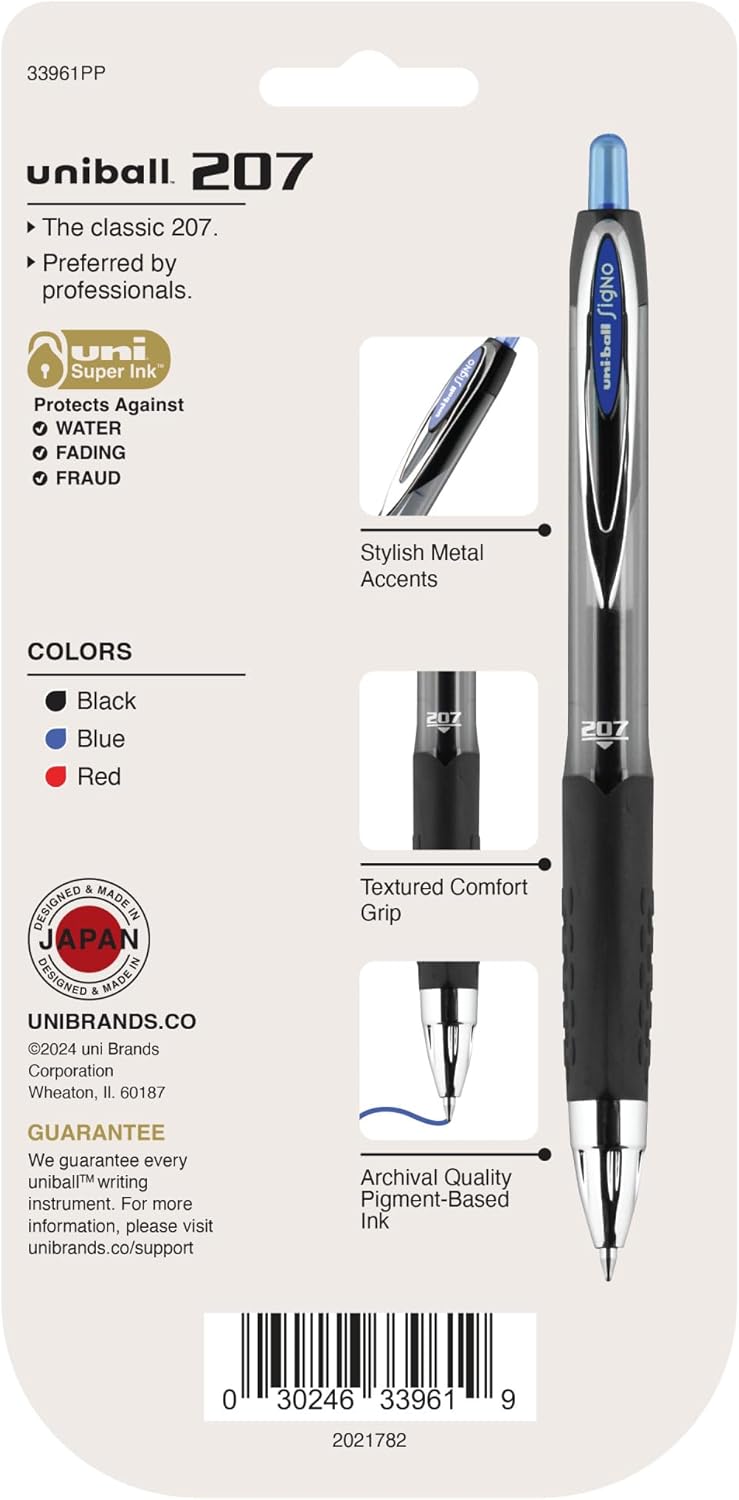 uni-ball 207 Retractable Gel Pens Medium Point, 0.7mm, Black, 12 Pack