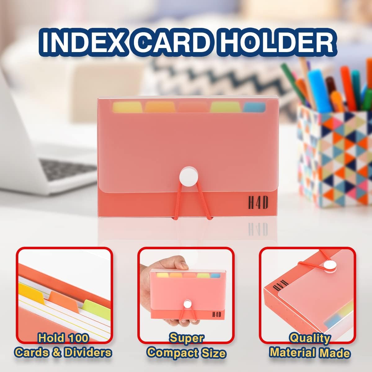 H4D 3x5 Index Card Case with 100 Heavyweight Ruled Index Cards and Dividers, Black