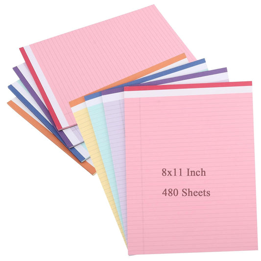 HAKZEON 16 Pack 480 Sheets 8x11 Inch Colored Legal Pads, 80GSM Thick Perforated Ruled Lined Writing Pads, College Legal Notepads for Office Home