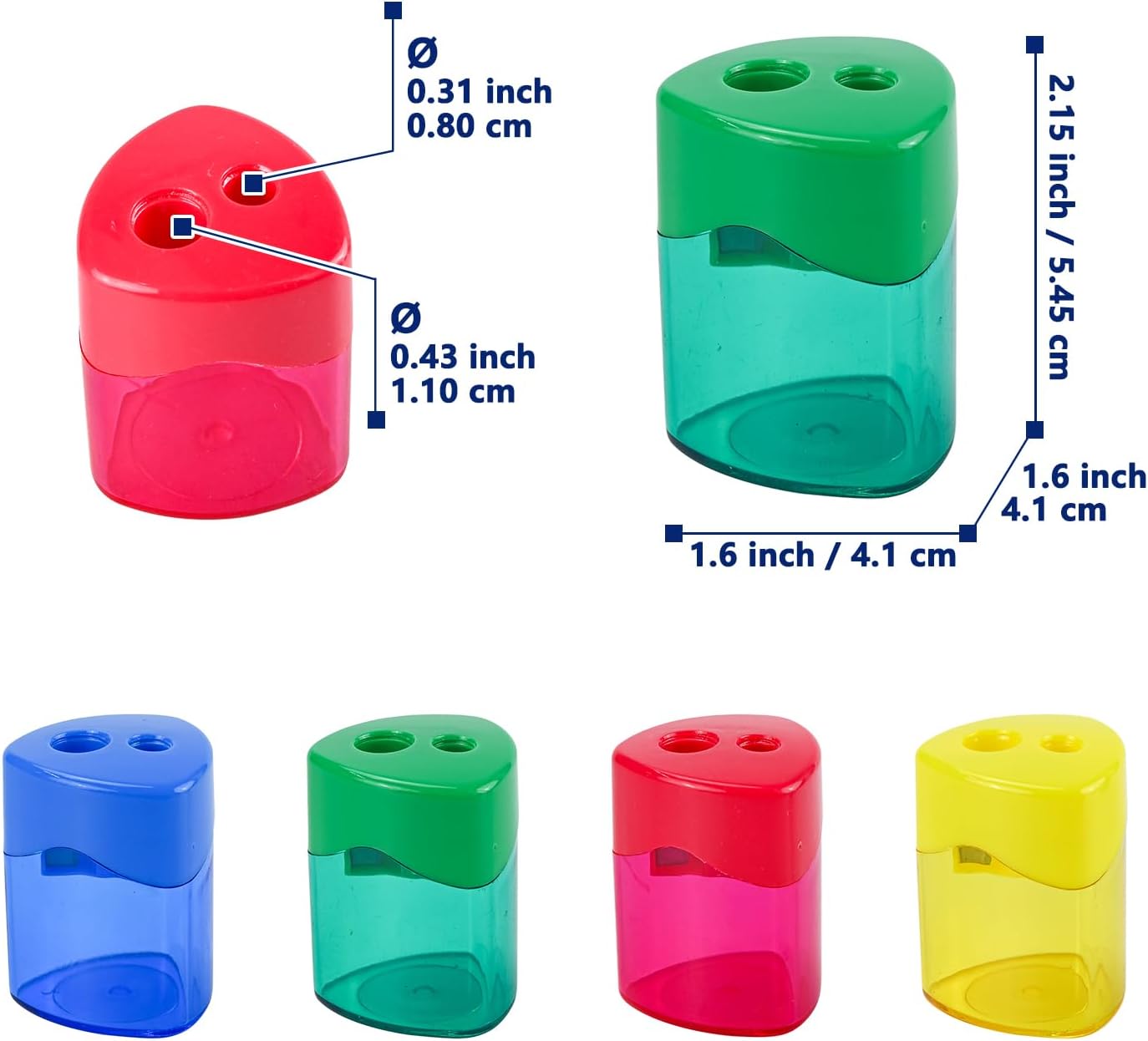 AUSTARK 4Pcs Pencil Sharpeners Manual for Kids Adults, Dual Hole Small Handheld Pencil Sharpener Bulk for Office School Home, Back to School Supplies