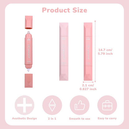 Temiary 4 Pcs 2 in 1 White Correction Tape and Double Sided Roller Set, Aesthetic Smooth Pull Out Tapes with Adhesive Glue Tape Roller Runner for School Office Supplies (Pink)