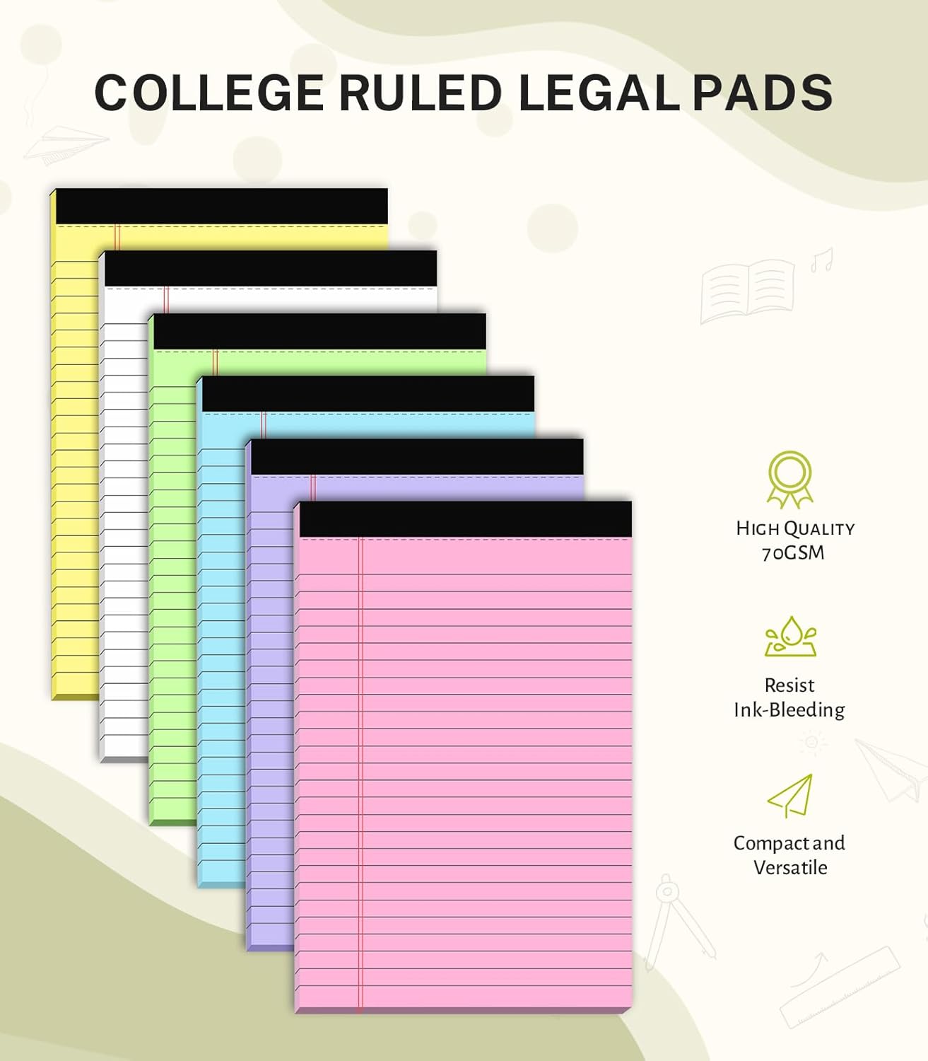 Note Pads 5x8, Narrow Ruled Legal Pad, Multicolor Small Notepads, 30 Sheet/notepad, 8 Pack Colored Legal Pads, Pink Legal Pad, Purple Notepad, Perforated Lined Note Pads for Study, Office, To-Do Lists