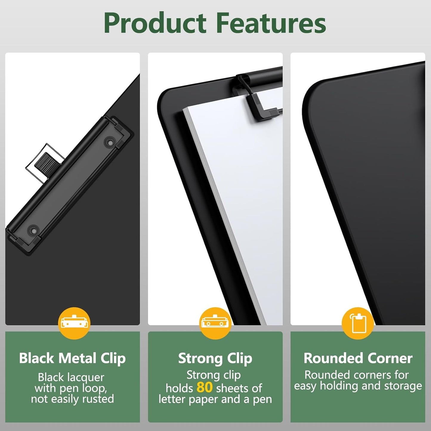 2 Pack Black Clipboard with Pen Holder, 8.5 x 11 Plastic Clip Boards with Black Low Profile Clip, Letter Size for Classroom, Teacher, Students, School, Office Supply