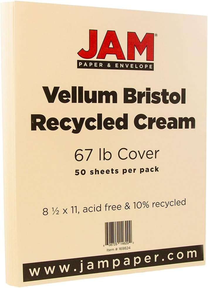 JAM PAPER Vellum Bristol 65lb Cardstock - 8.5 x 11 Coverstock - 147 gsm - Cream - 50 Sheets/Pack