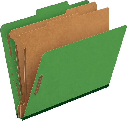 Globe-Weis/Pendaflex Colored Classification Folders, 2/5 Cut Tab, 2 Dividers, Embedded Fasteners, Letter Size, Dark Green, 10 Folders Per Box (24133)
