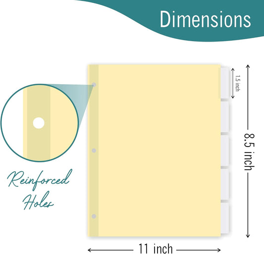 5-Tab Binder Dividers for 3 Ring Binder, Insertable Clear Big Tabs, Letter Size Paper Divider, 8.5 x 11 inch, 6 Sets (30 Dividers Total)