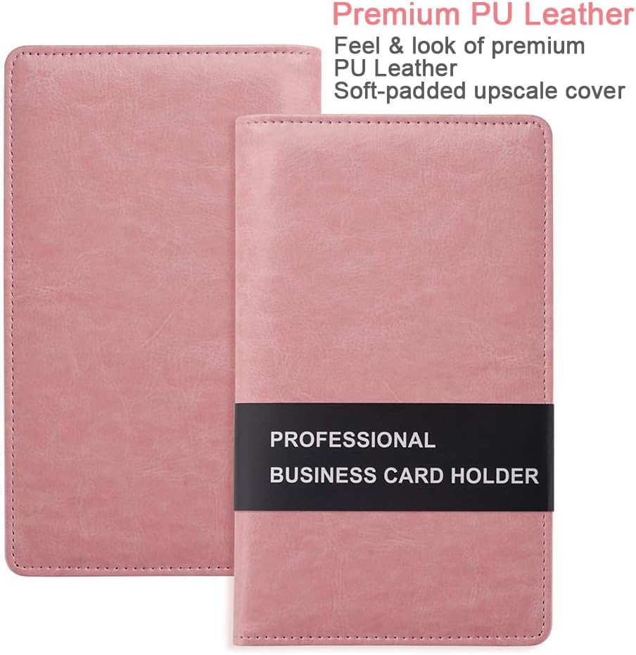 Sooez Leather Professional Business Card Book Holder Organizer, 240 Capacity Credit Card Booklet, PU Name Cards Holder Storage File for Men Women, 7.7 x 4.5 Inch, Black