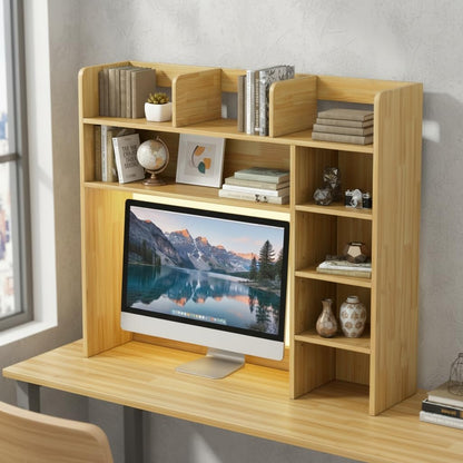 Tangkula Desktop Bookshelf, Countertop Storage Hutch with 5 Shelves for Computer Desk, Desk 3-Tier Display Rack, Multipurpose Wood Desktop Hutch Storage Organizer for Dorm Office Home