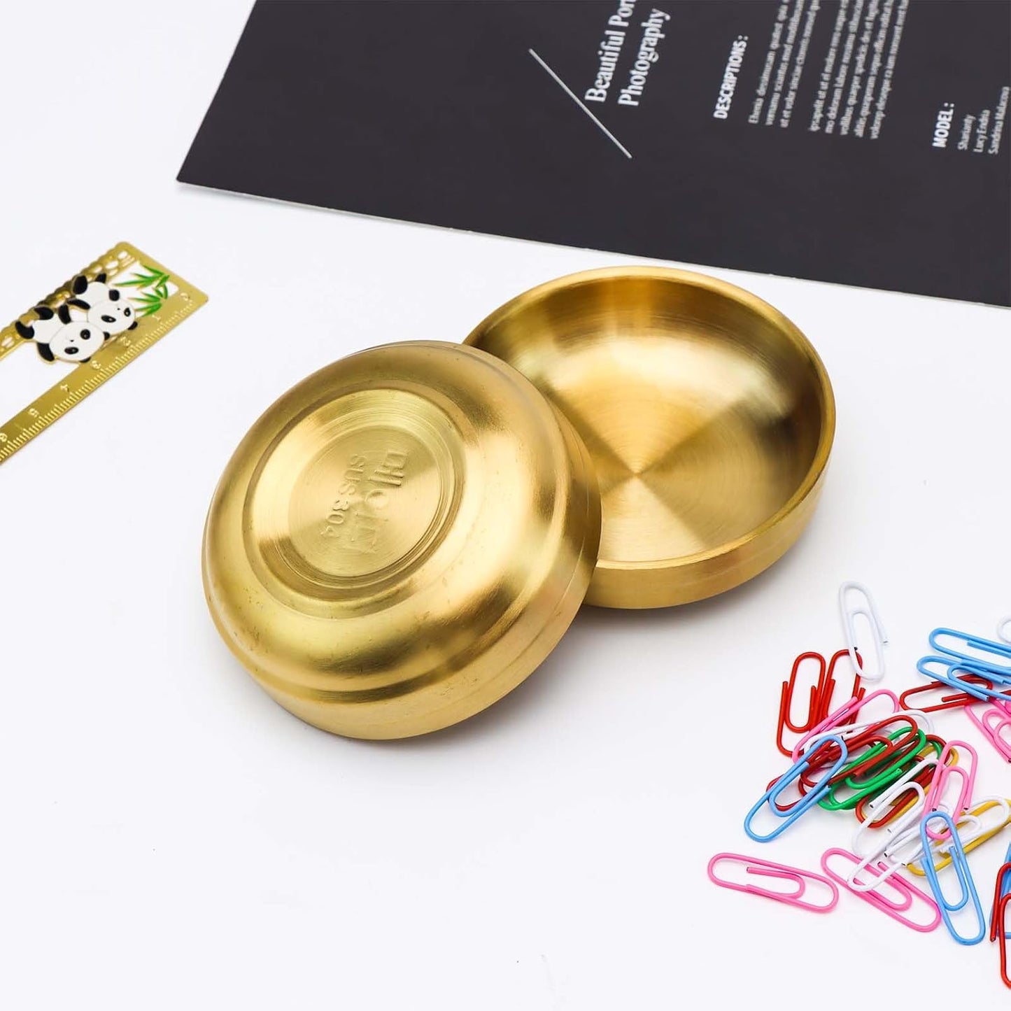 NatSumeBasics Gold Paper Clip Holder Cute Paper Clips Holder Round PaperClips Dispenser Elegant Desk Organizer Accessories Supplies (Gold)
