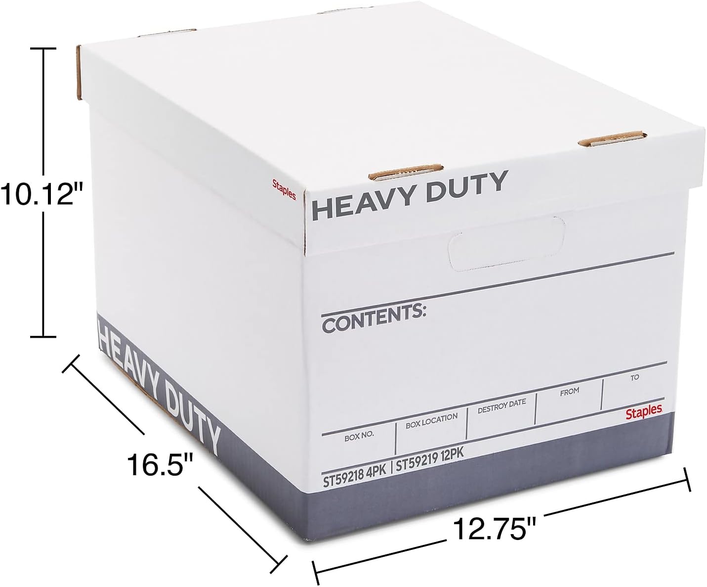 STAPLES Storage & Filing Box, Medium-Duty with Handles & Removeable Lid, Letter Size Documents, Stackable, 12-Pack, White/Gray