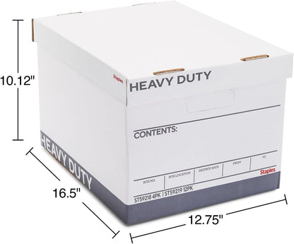 STAPLES Storage & Filing Box, Medium-Duty with Handles & Removeable Lid, Letter Size Documents, Stackable, 12-Pack, White/Gray