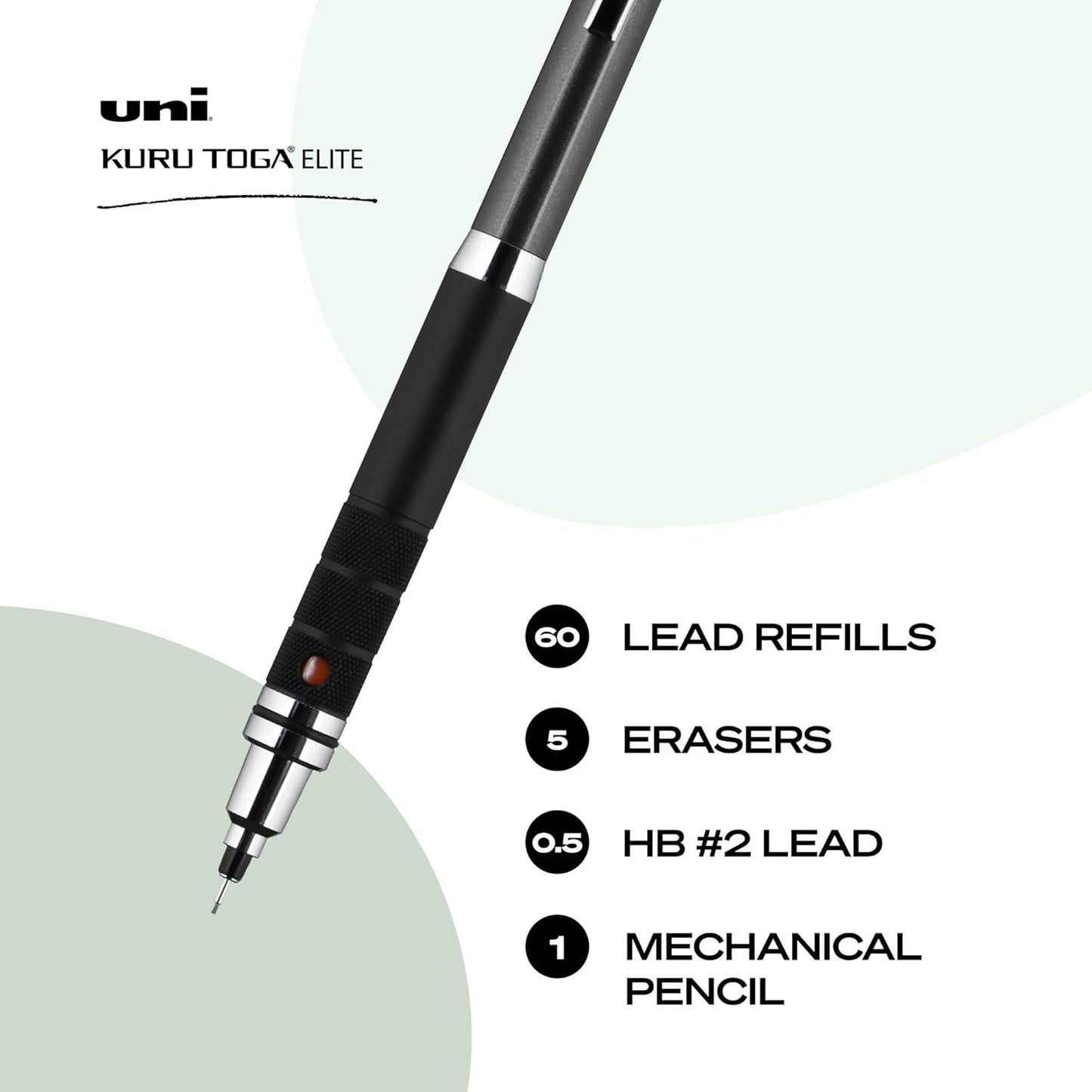 uniball Kuru Toga Elite Mechanical Pencil Starter Kit, 0.5mm, HB #2, Silver Barrel, 1 Pack