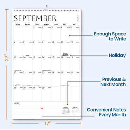 SUNEE 2026 Wall Calendar Large 22.75"x15.5", 21 Month Calendar (Ends December 2027), Vertical Extra Large, Seasons Color