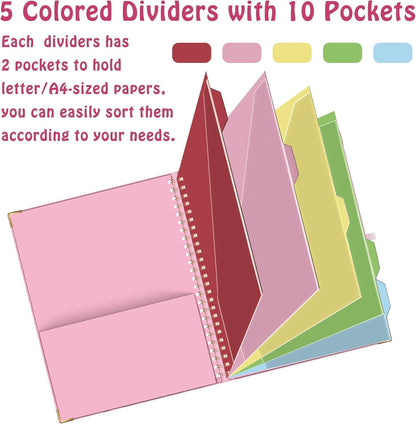 HAUTOCO Clipboard Folio with Refillable Notepad for Letter Size (11" x 8.5"), 5 Dividers with 10 Pockets, Elastic Pen Holder and File Folder Labels, Spiral Nurse Clipboard Artboard(Green)