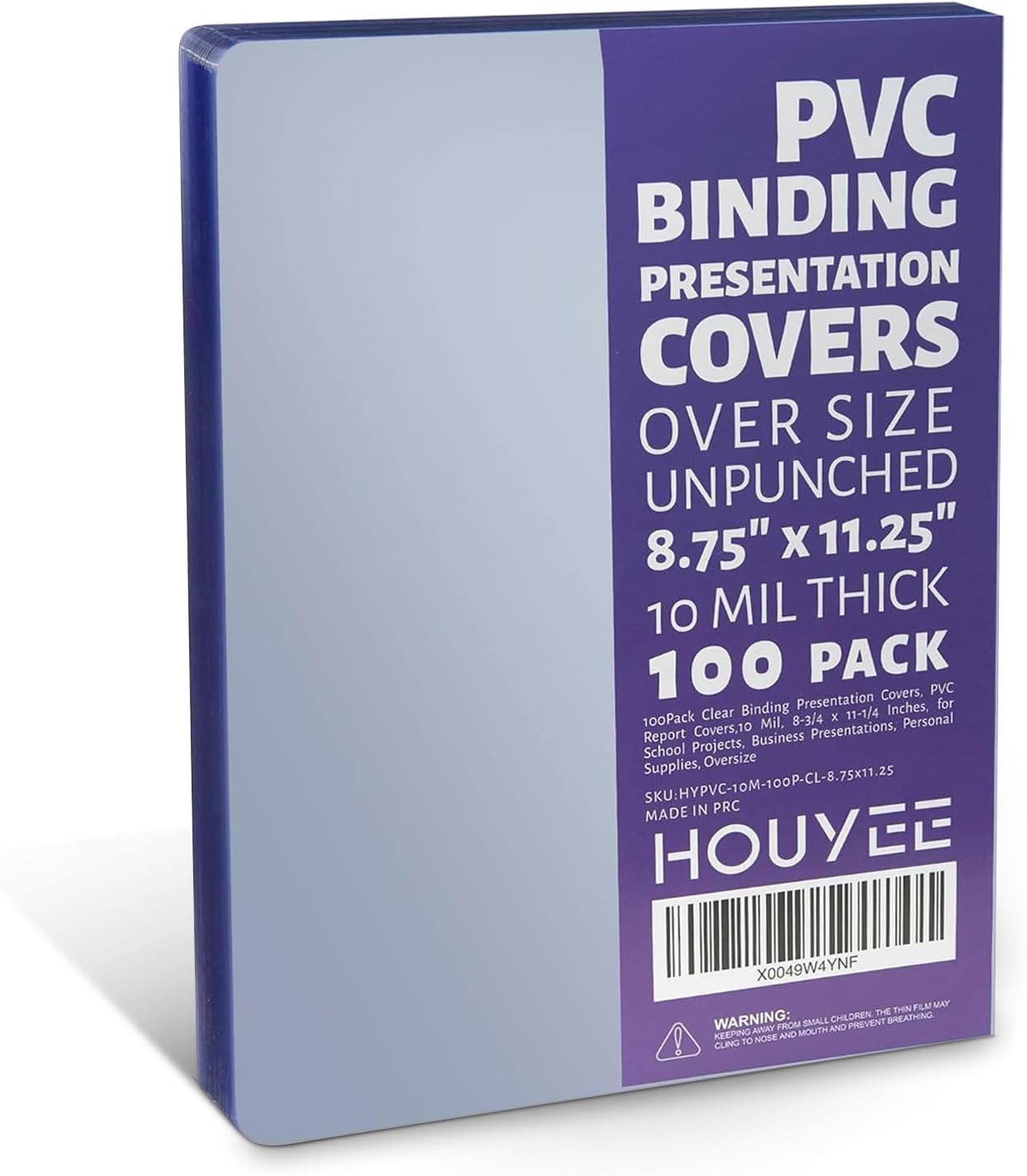 HOUYEE 100 Pack10 Mil Clear Binding Presentation Covers, PVC Report Cover Sheets for Binding, Square Corner, 8.5 x11 Inches, Letter Size