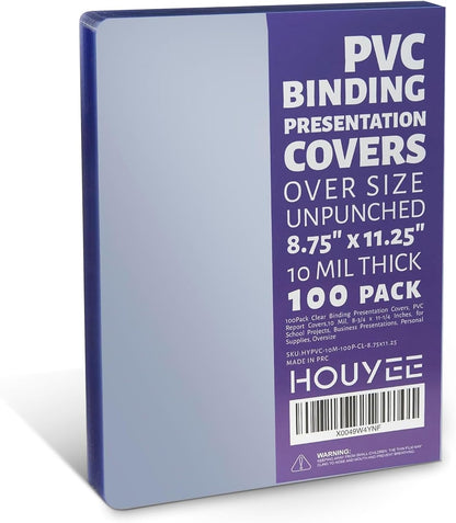 HOUYEE 100 Pack10 Mil Clear Binding Presentation Covers, PVC Report Cover Sheets for Binding, Square Corner, 8.5 x11 Inches, Letter Size