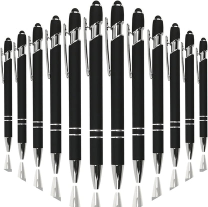 Oddmoal Ballpoint Pen with Stylus Tip, Soft Touch Click Metal Pen, 1.0mm Medium Point, Black Ink, 12 Count(Black)