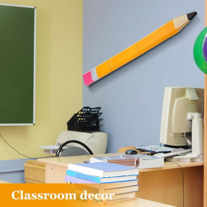 Yousoontic 31.5 Inch Giant Pencil Wall Art Wooden Jumbo Pencil Back to School Party Decoration Yellow Pen Props Preschool Kindergarten Graduation Classroom Decor for Home School Supplies