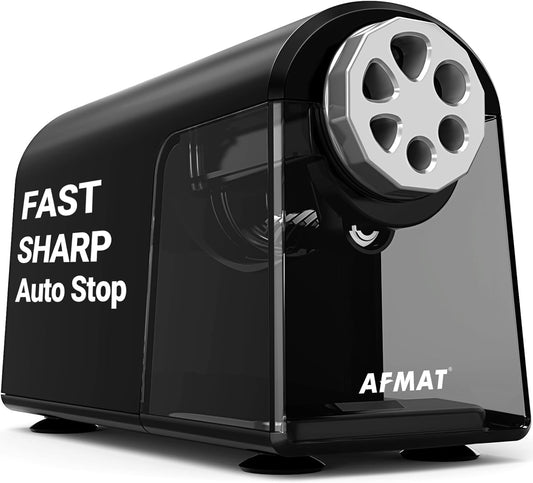 AFMAT PSX2 Electric Pencil Sharpener Heavy Duty, 6 Holes, Auto Stop Pencil Sharpeners for School, Classroom Electric Sharpener for 6-11mm Colored Pencils, Super Fast, 7000 Sharpenings, Pink