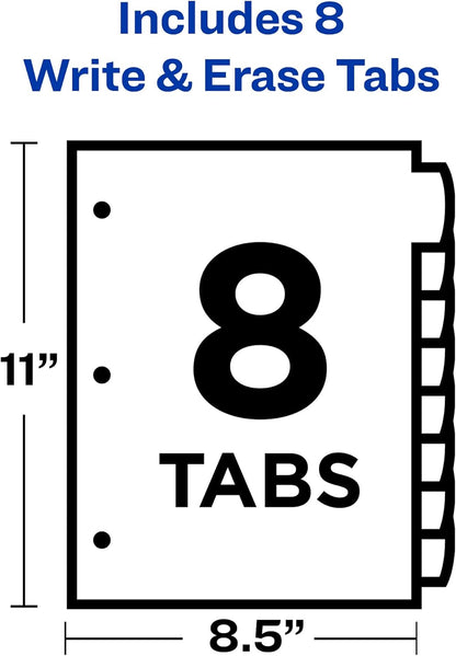 Avery Big Tab Write & Erase Durable Plastic Dividers for 3 Ring Binders, 8-Tab Set, Bright Multicolor, 1 Set (16130)