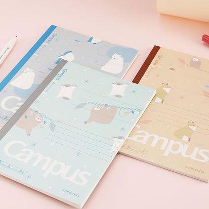 KOKUYO Composition Notebooks, 3 Pack Campus B5 Comp Book with Dotted College Ruled, 40 Sheets, School Lined Notebook in Mofu Animal, Cute Journal for Women Girls Work Study Note Taking Japan Import