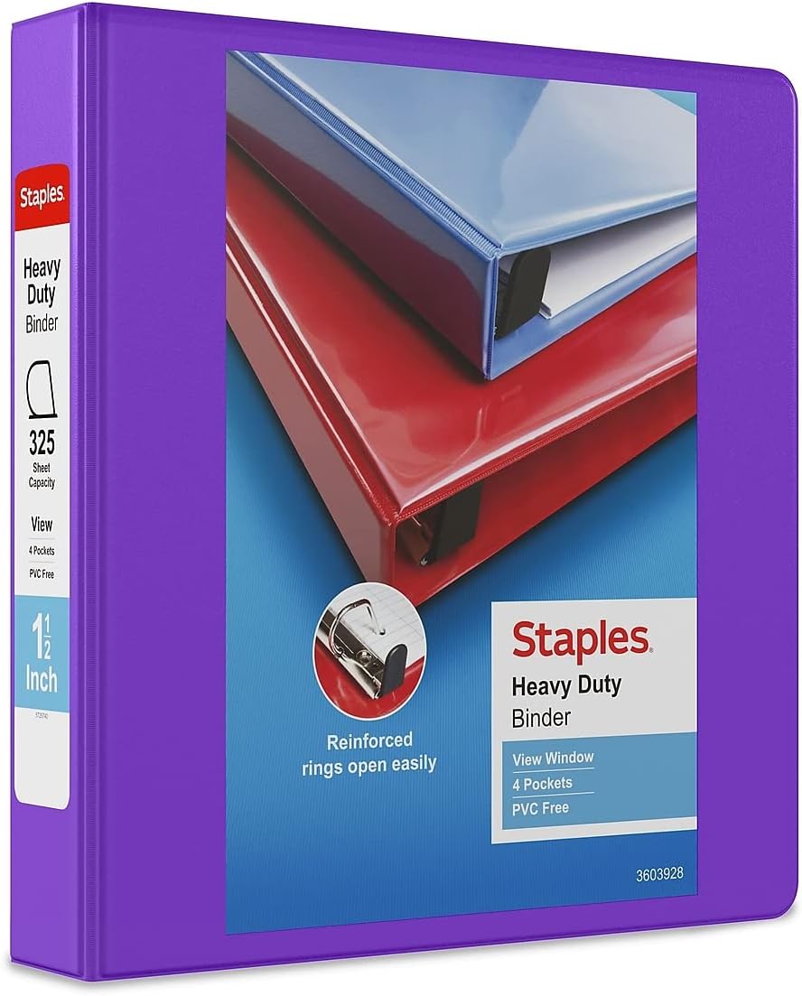 Staples Heavy-Duty 2-Inch D-Ring View Binder, Reinforced Spine, Holds Up to 450 Sheets, Gray, for Office & School
