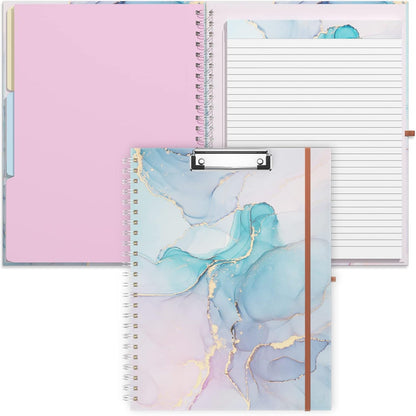 Rimilak Spiral Clipboards Folio with Refillable Lined Notepad, 14.5 x 9.8 In, Hardcover Cover with 5 Interior Pockets, Elastic Band and Pen Loop Series. Cute Stylish Clipfolio, Daisy Flower