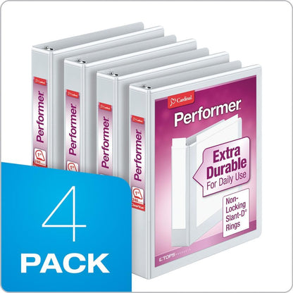 Cardinal Performer 3-Ring Binders, 3", Non-Locking Slant-D Rings, 725-Sheet Capacity, ClearVue Presentation, Non-Stick, PVC-Free, White, 4-Pack (27600)
