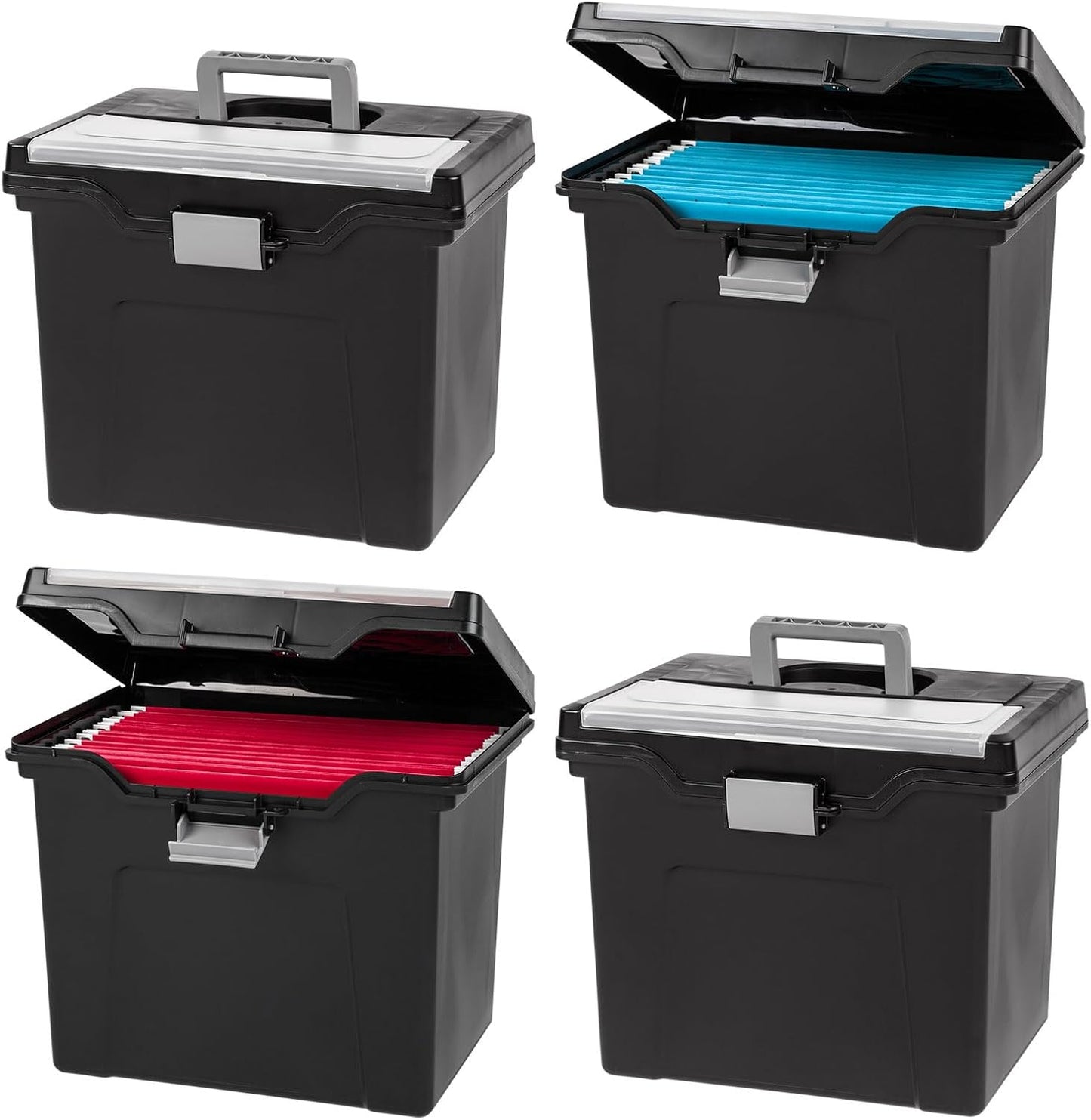 IRIS USA File Box with Lid File Organizer for Letter File w/Organizer-Lid, Plastic Mobile Filing Organizer, Water Resistant Document Box, Portable File Box with Handle, Secure Buckle, Lockable, Black