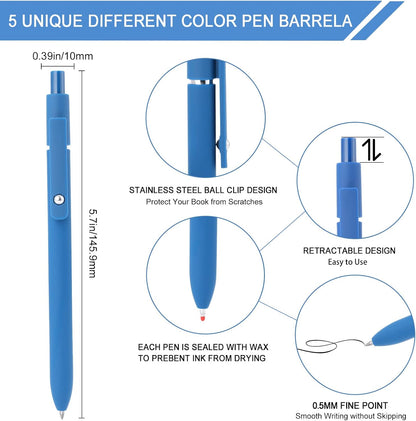FIOVER 5pcs Gel Pens Quick Dry Ink Pens Fine Point Premium Retractable Rolling Ball Gel Pens Black Ink Smooth Writing for School Office Home