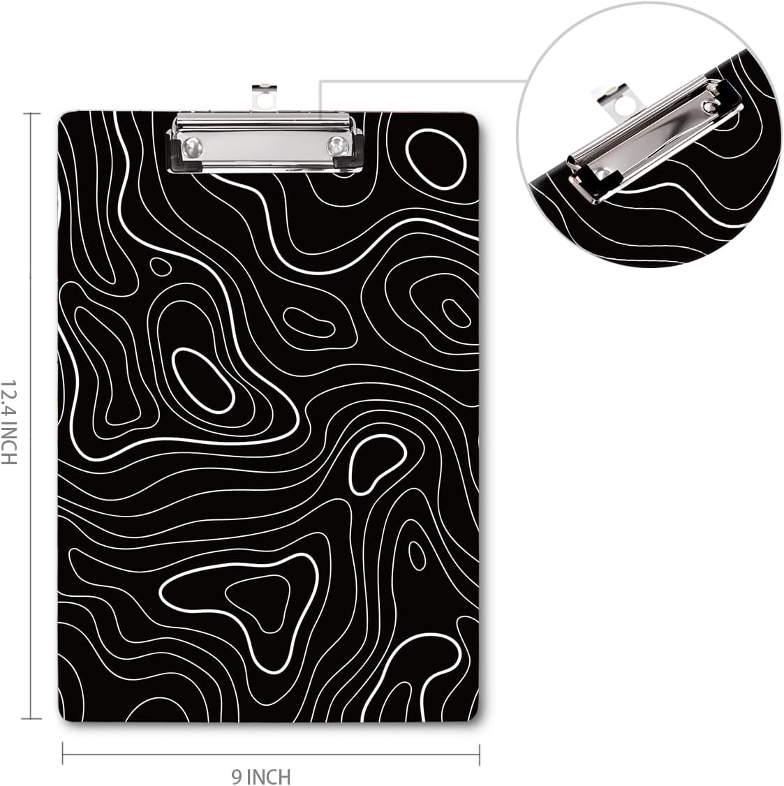 WAVEYU Fashion Cute Clipboard, Decorative Office Hardboard Wood Nursing Clip Board for Standard A4 Letter Size for Students, Women, Men, 12.5"x 9", Black+White02