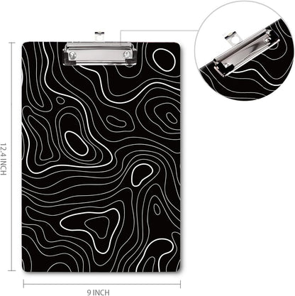 WAVEYU Fashion Cute Clipboard, Decorative Office Hardboard Wood Nursing Clip Board for Standard A4 Letter Size for Students, Women, Men, 12.5"x 9", Black+White02