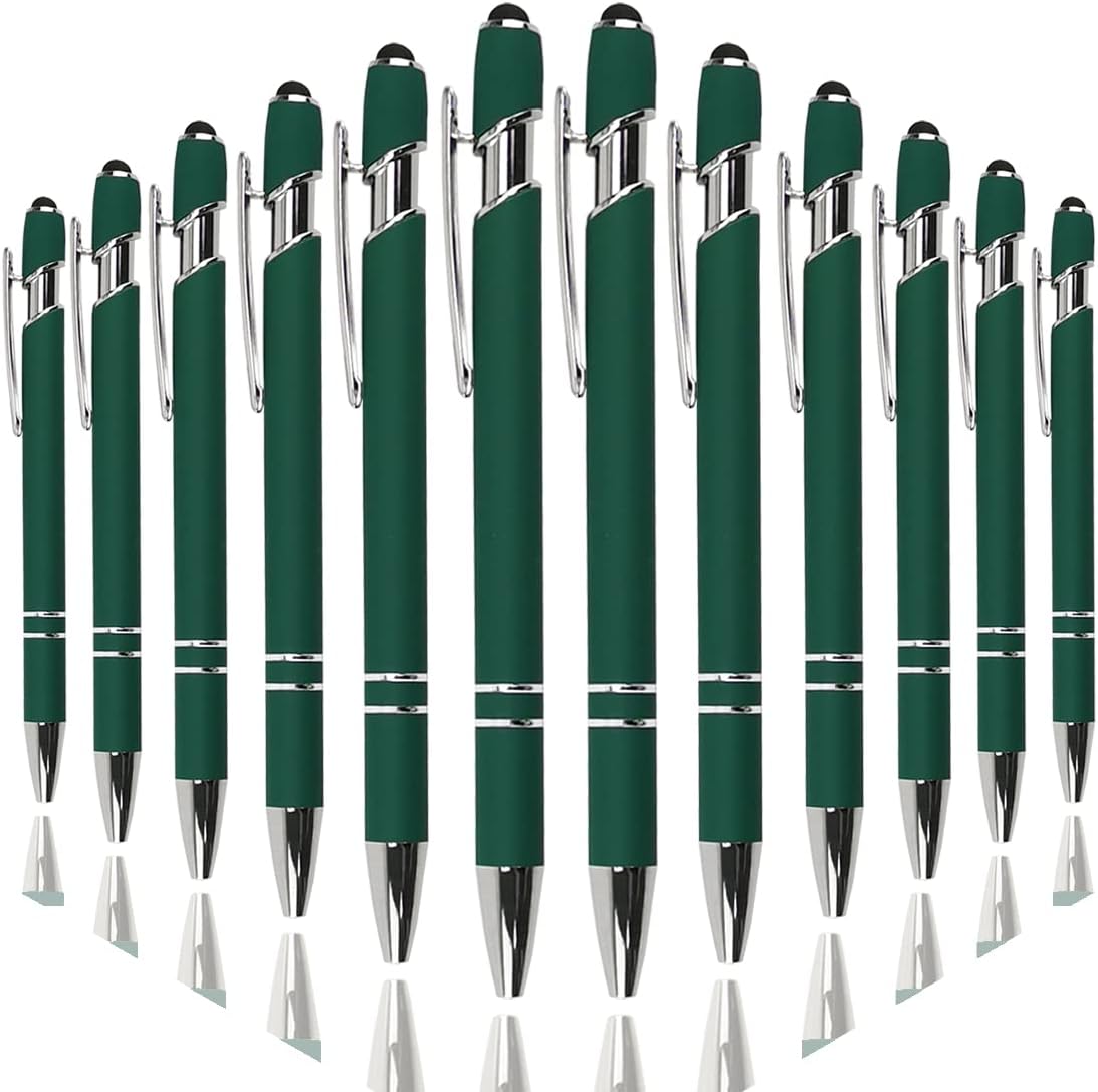 Oddmoal Ballpoint Pen with Stylus Tip, Soft Touch Click Metal Pen, 1.0mm Medium Point, Black Ink, 12 Count(Black)