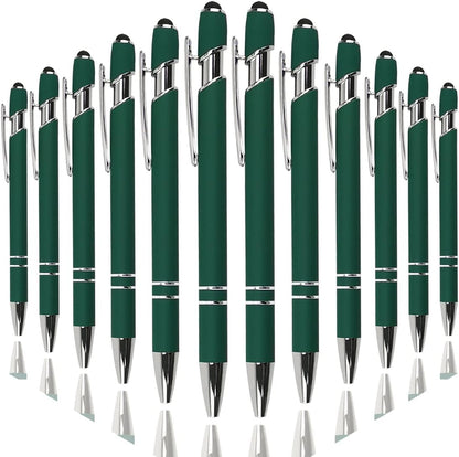 Oddmoal Ballpoint Pen with Stylus Tip, Soft Touch Click Metal Pen, 1.0mm Medium Point, Black Ink, 12 Count(Black)