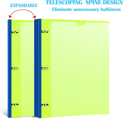 INFUN Telescoping 3 Ring Binder - 4PCS, Portable Plastic 3 Ring Binder with Telescoping Spine, Binders with Foldable Front Cover Holds 8.5"x11" Paper for School, Office, Homes