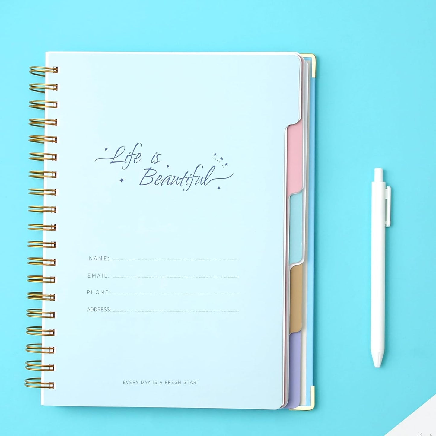 Hardcover Spiral Notebook with Tabs 8"x10" Large Spiral Lined Journals for Women with Dividers 240 Pages College Ruled Composition Notebook 5 Subject Notebook for Work, Back to School, Gifts, Purple