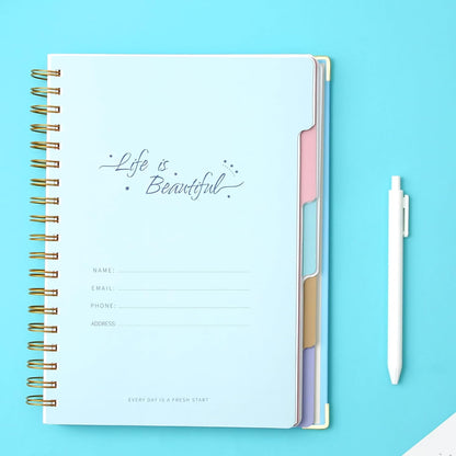 Hardcover Spiral Notebook with Tabs 8"x10" Large Spiral Lined Journals for Women with Dividers 240 Pages College Ruled Composition Notebook 5 Subject Notebook for Work, Back to School, Gifts, Purple