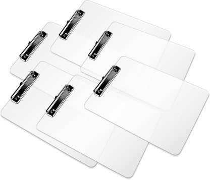Plastic Clipboards, A4 Acrylic Clear Board 8.5x11 for Classroom, Students, Transparent Letter Size 9" x 12.5" with Low Profile Clip, Office & School Supply(Pack of 6)