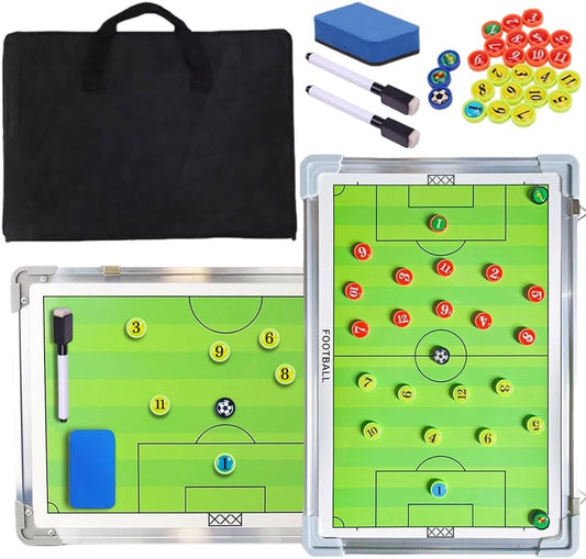Magnetic Soccer Coaching Board, Double-Sided Dry Erase Tactics Board with Player Markers, Pen and Eraser, Portable Clipboard for Coaches, Coach Training Equipment Coach Gift (White Board)