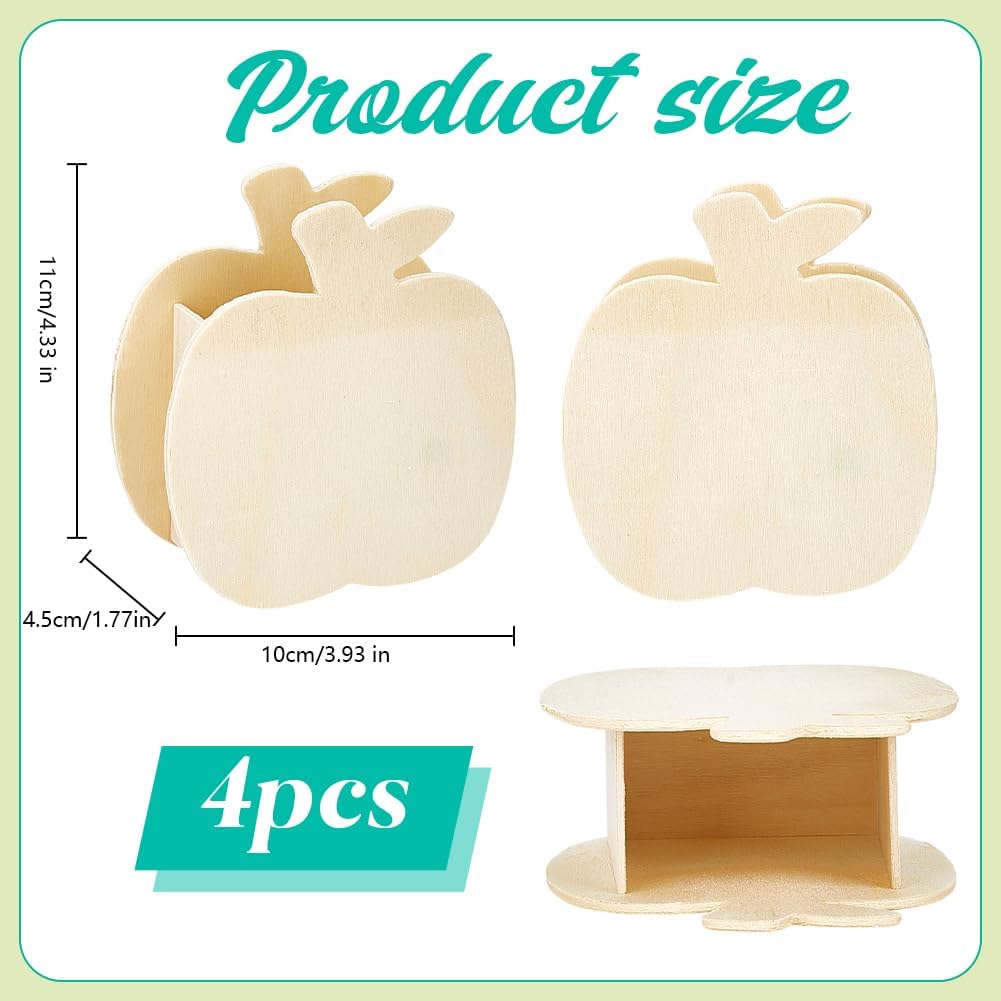 PH PandaHall 4Pcs Apple Wooden Pencil Holder Unfinished Wood Pen Organizer Creative Brush Holder Desk Cups for Home School Office Desk First Day School New Years Christmas