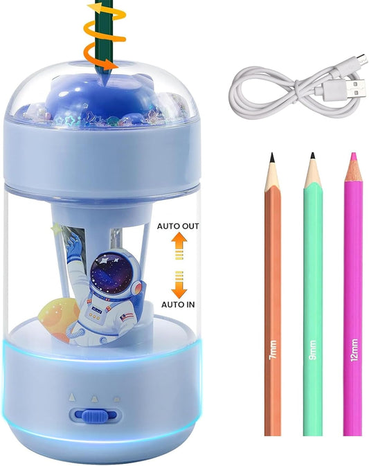 Electric Pencil Sharpener(6-11mm), Fully Automatic Colored Pencil Sharpener for Kids with Auto in & Out Rechargeable Sharpener for Classroom//Office/Home Kids Gift